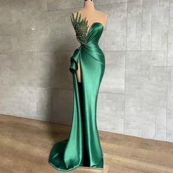 Stain Evening Dresses Long Luxury Beaded High Split Floor Length Green Prom Party Dress Special Occasions Gowns Robe De Mariée