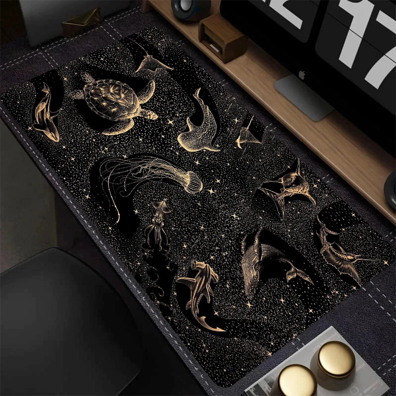 

Простой черный большой игровой коврик для мыши с глубоководным дизайном кита, коврик для клавиатуры, настольный коврик XXL, коврик для компьютерного стола высокой четкости