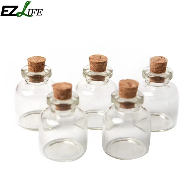 5pcs/Lot Cork Stopper Small Glass Bottle Tiny Glass Jars with Cork Decorative Wish Glass Jars Vials for Decoration 22x28mm H1V4