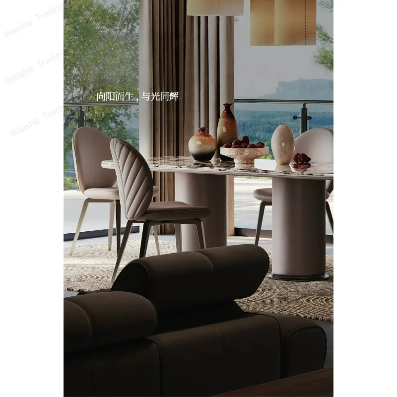 Light luxury minimalist natural marble dining table oval designer high sense 2026 new model