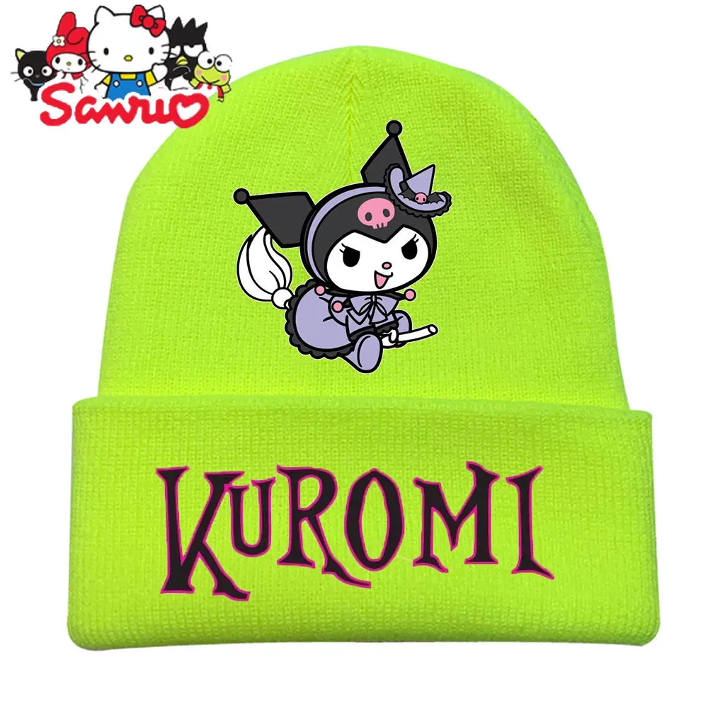 Sanrio Kuromi Winter Anime Print Beanie Knit Hat Outdoor Warming Windproof Warm Headgear Student Anime Girls Ear Protection Cap