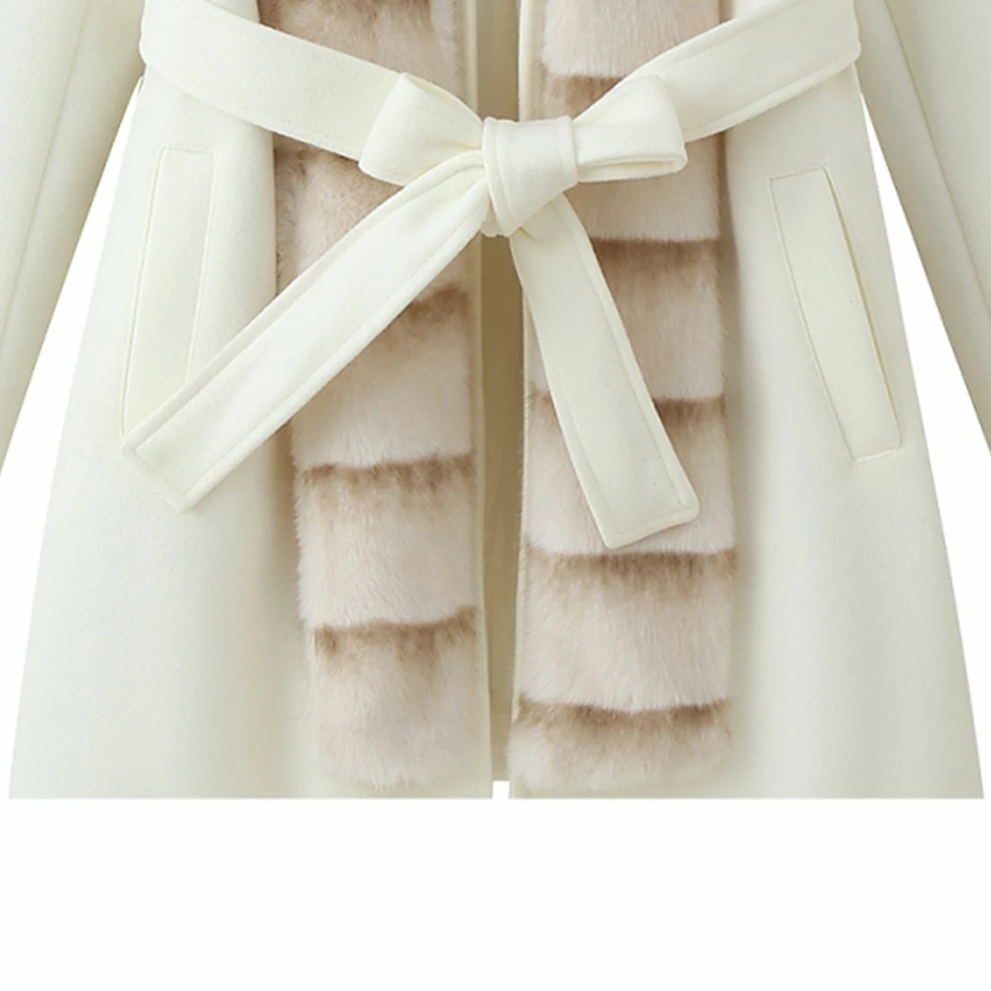 Ele Lange Wollen Jas voor Vrouwen Herfst 2025, Faionable Decoratieve Bontkraag Veelzijdige Sli Quali Merk Z