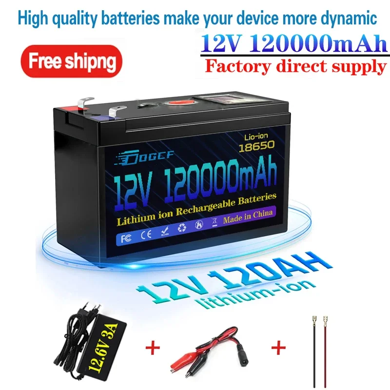 แบตเตอรี่ลิเธียม12V 100Ah ใหม่แบตเตอรี่ลิเธียมเหล็กฟอสเฟตในตัวสำหรับเรือพลังงานแสงอาทิตย์ + ที่ชาร์จ12.6V