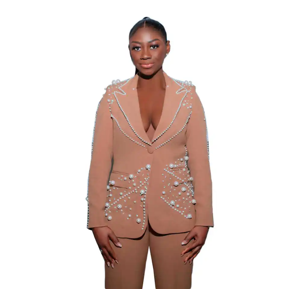 ファッショナブルなパールブレザー 2ピース 高級ピークドラペル フルスリーブジャケット ファッション ワンボタン パワーガウン カスタムメイド