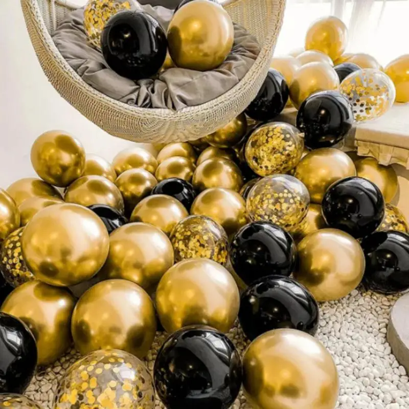 40pcs 12inch Gold Black Mixed Confetti Latex Balloons Boy Girl Birthday Adult Woman Man Party Decorations Graduation New Year