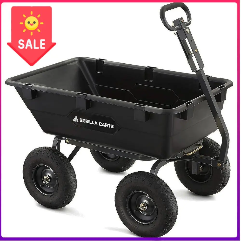 

Бестселлер: Прочная садовая тележка-самосвал из полипропилена объемом 6 куб. футов, грузоподъемность 1200 фунтов, черная буксируемая универсальная тележка для легкого опрокидывания и пневматических работ