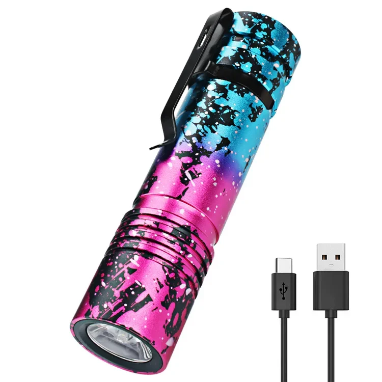 New Colorful Flashlight Aluminum Alloy Built-in Battery USB-C Charging Outdoor Mini Portable Hand Flashlight