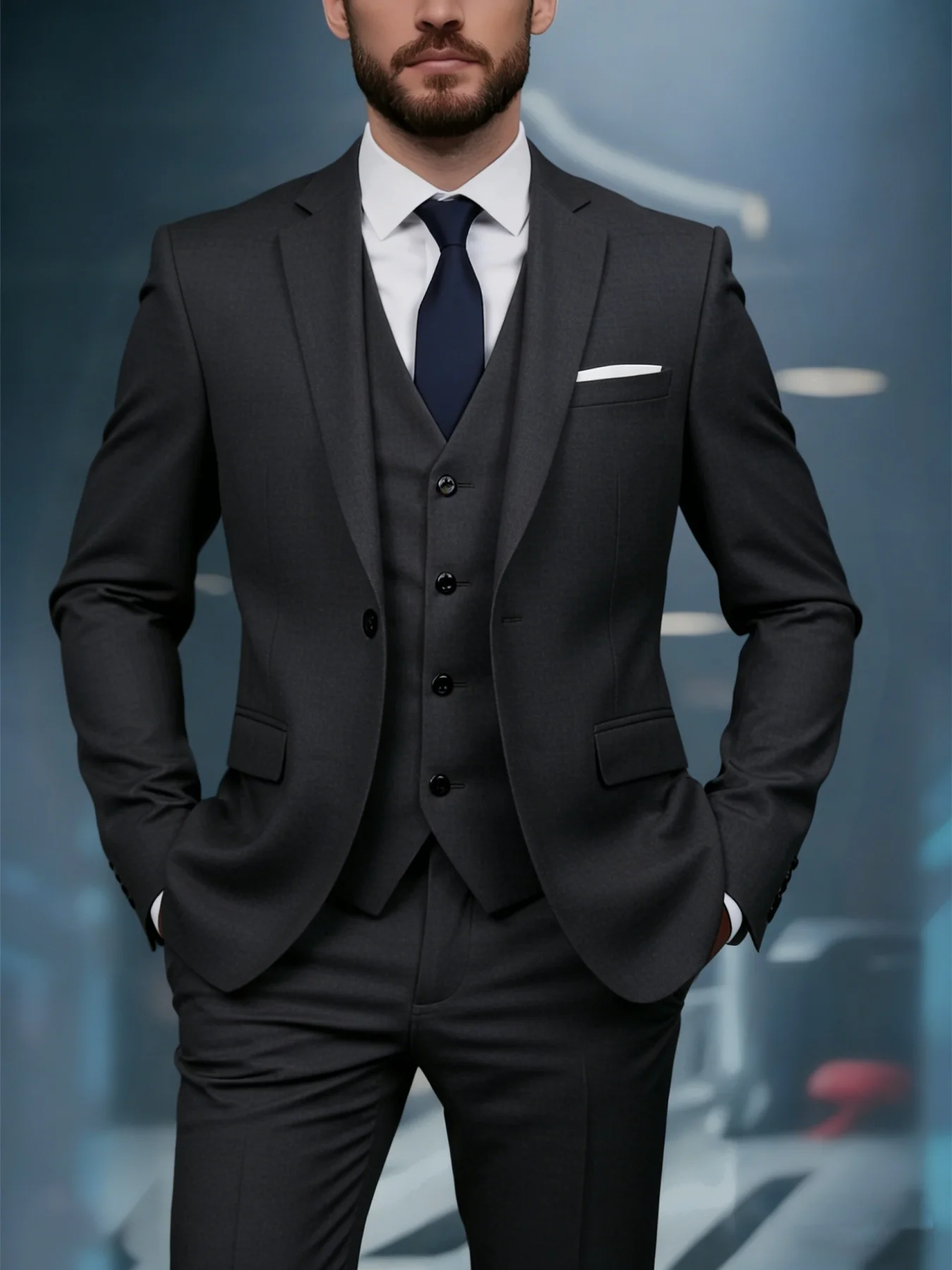 

Men's Groom Wedding Suit Solid Color Single Breasted 3-Piece Elegant Office Party Set