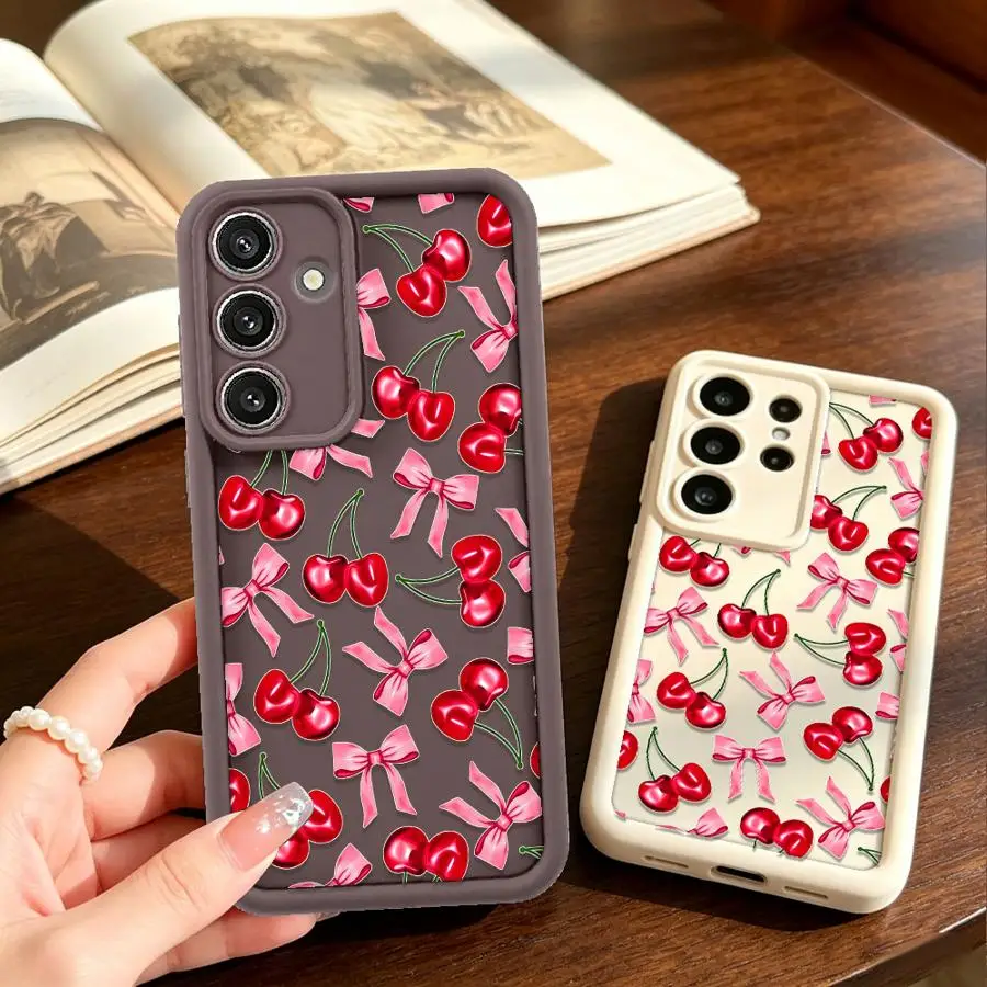 Case for Samsung Galaxy S26 S21 S25 S20 FE S22 Plus S24 ultra Note 20 Ultra S23 Phone Cover Cherry Bow