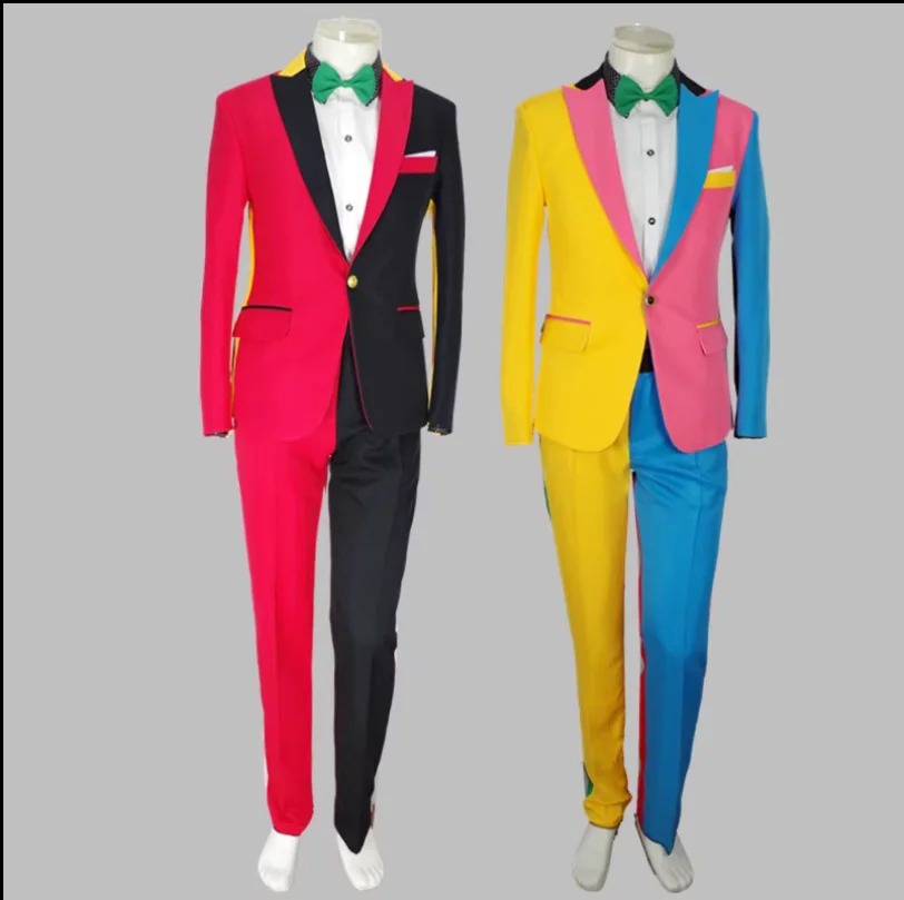 

Joker stage costume magic personality color irregular colored suit set