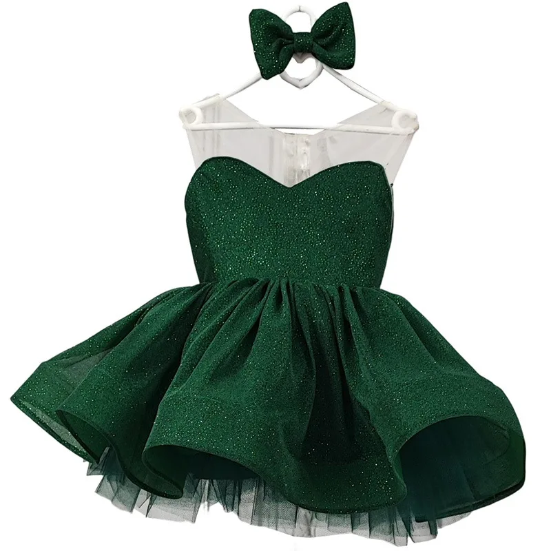 Green Princess Dress for Girls Simple & Elegant Tutu Gown for Birthday Piano Recital and Catwalk Performance Girls Sequin Dress