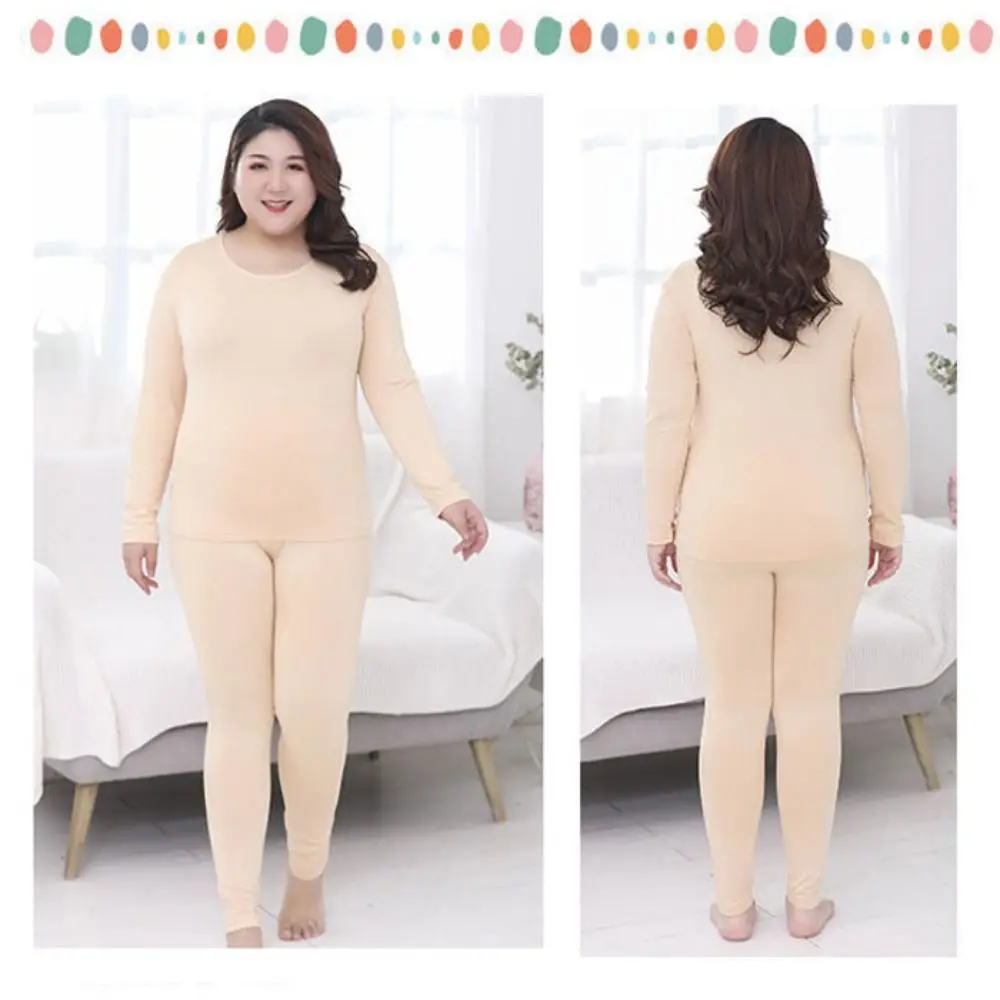 Solid Color Oversized Thermal Underwear Large Leisure Wear Long Johns Set Women Sleepwear Long Sleeve Plus Size Pajamas Winter