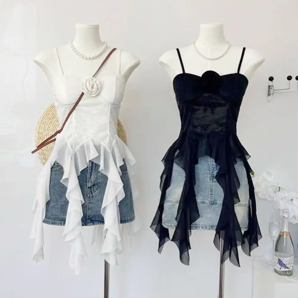 New Cotton Lace Tank Top Solid Color Off-Shoulder Hollow Out Camisole Strapless Sexy Long Ruched Crop Top Women