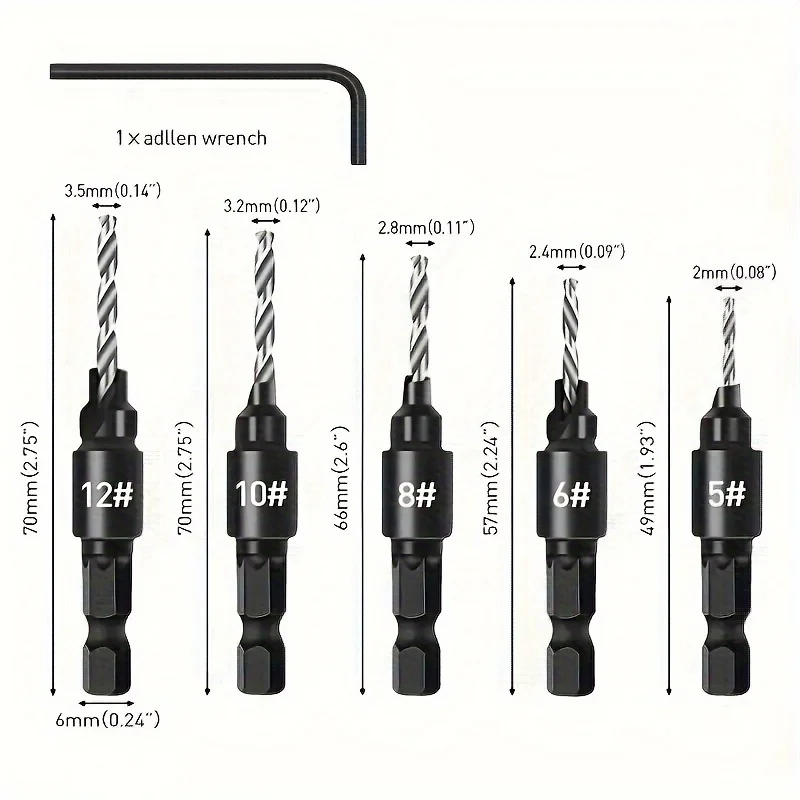 4/5 PCS Woodworking Countersunk Head Drill And Chamfering One Piece Hexagonal Handle Countersunk Fried Dough Twist Drill