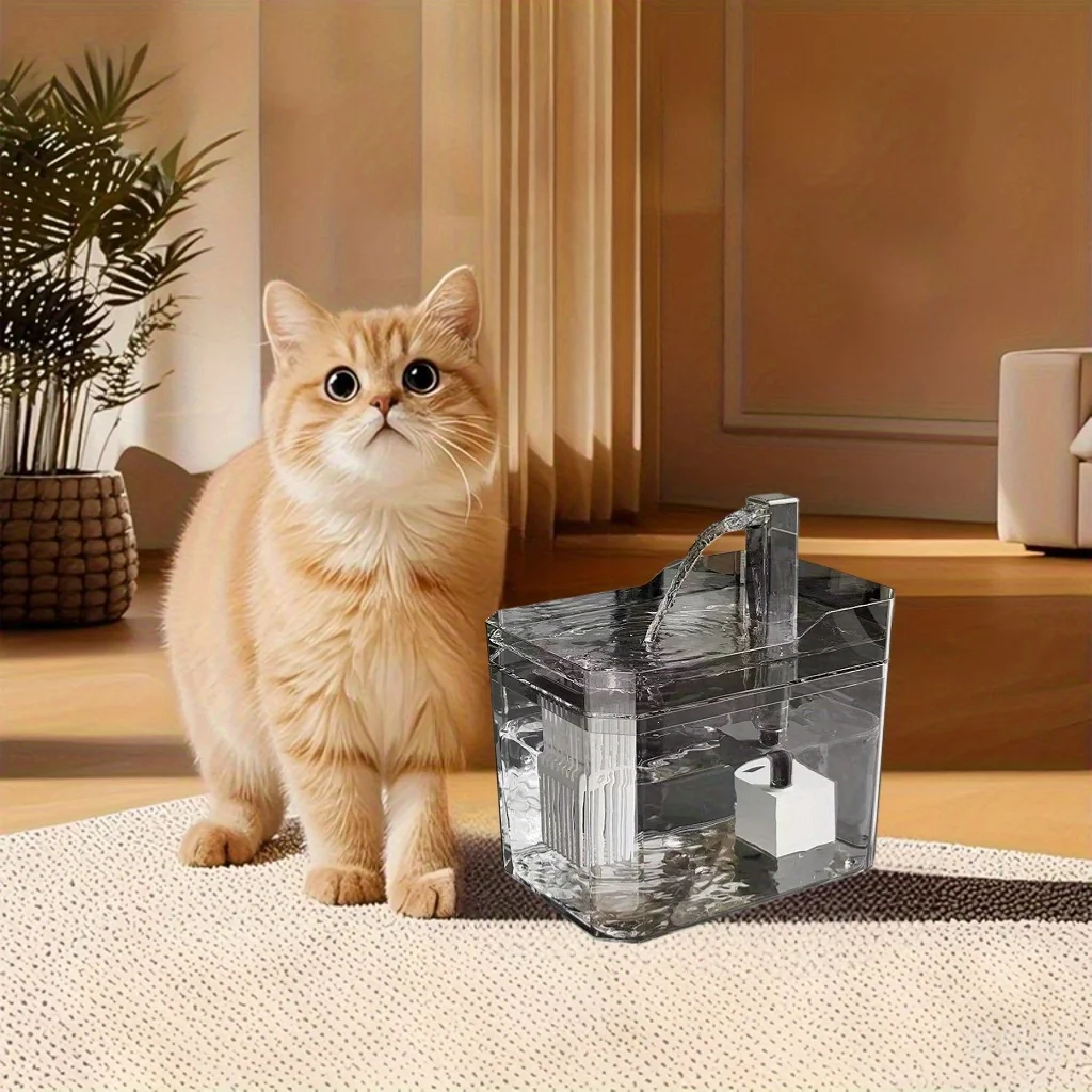【セール中】新しい1.5L大容量ペット用ウォーターファウンテン、猫/犬/ペット用ウォーターファウンテン/ペット用おもちゃ、USB給電、なし