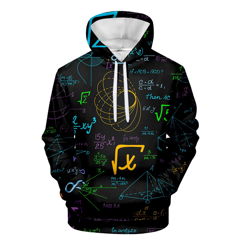 Camisola de rua com capuz alto para homens e mulheres, moda 3D Hoodie, fórmula matemática, matemática, logística, química, matemática, novo, outono