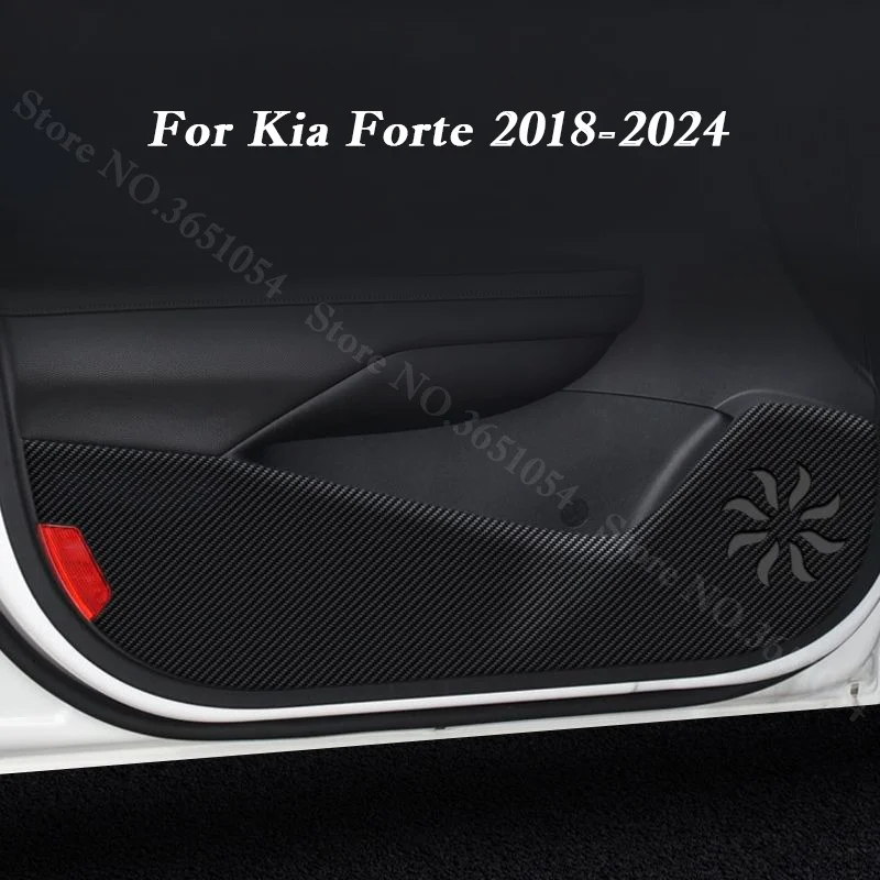 For Kia Forte 2018-2024 Car Door Protect Sticker Anti-dirt Pad Carbon Fiber Pattern Scratch Resistant Film Interior Accessories