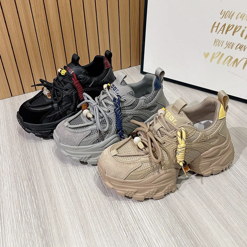 

European Station Autumn Fashion Versatile Lace-up Color-blocking Shoes Casual Sports Lightweight Height-increasing Women's Shoes