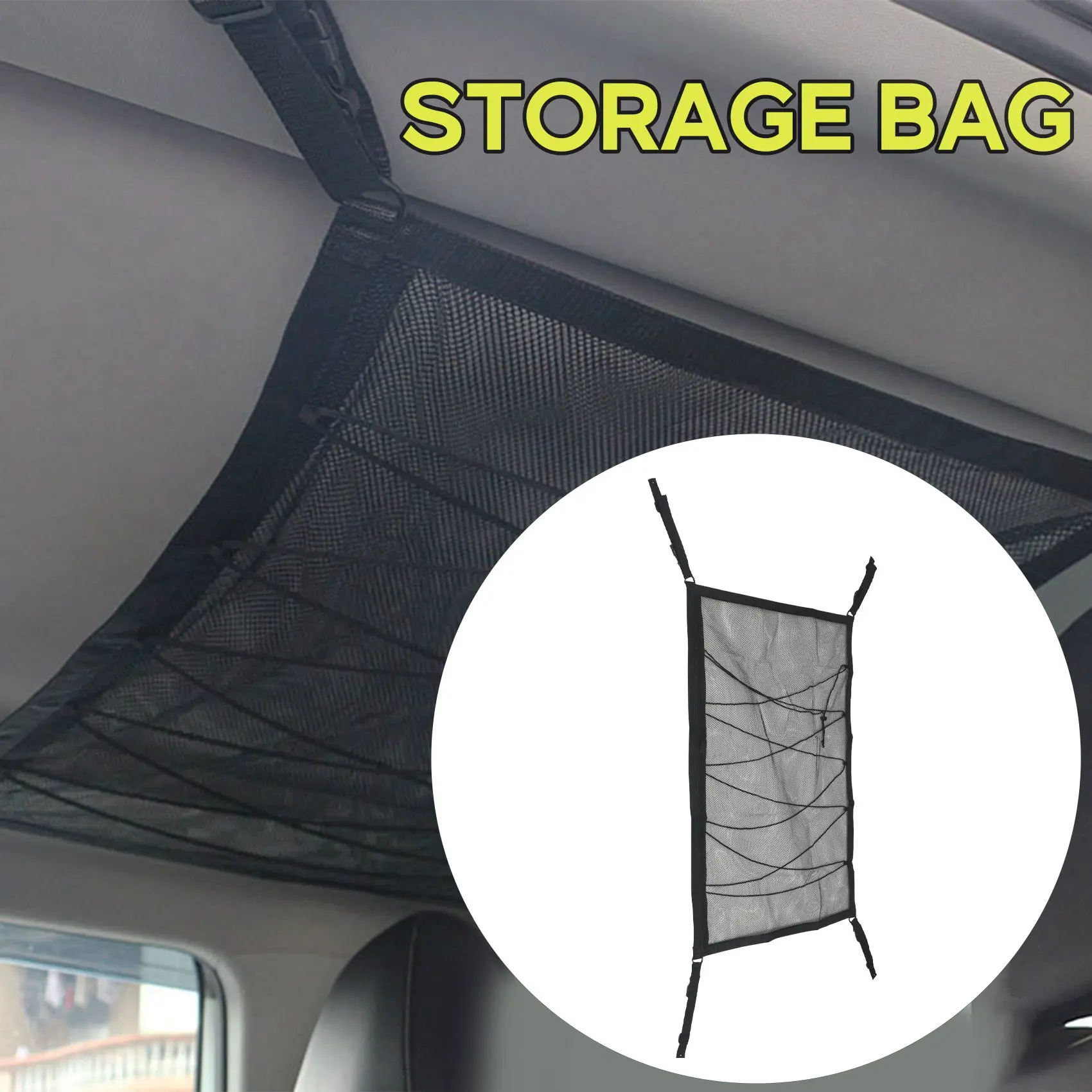 B07A-Car Ceiling Storage Net Pocket Roof Interior Cargo Net Bag Car Trunk Storage Pouch Sundries Storage Organizer Black