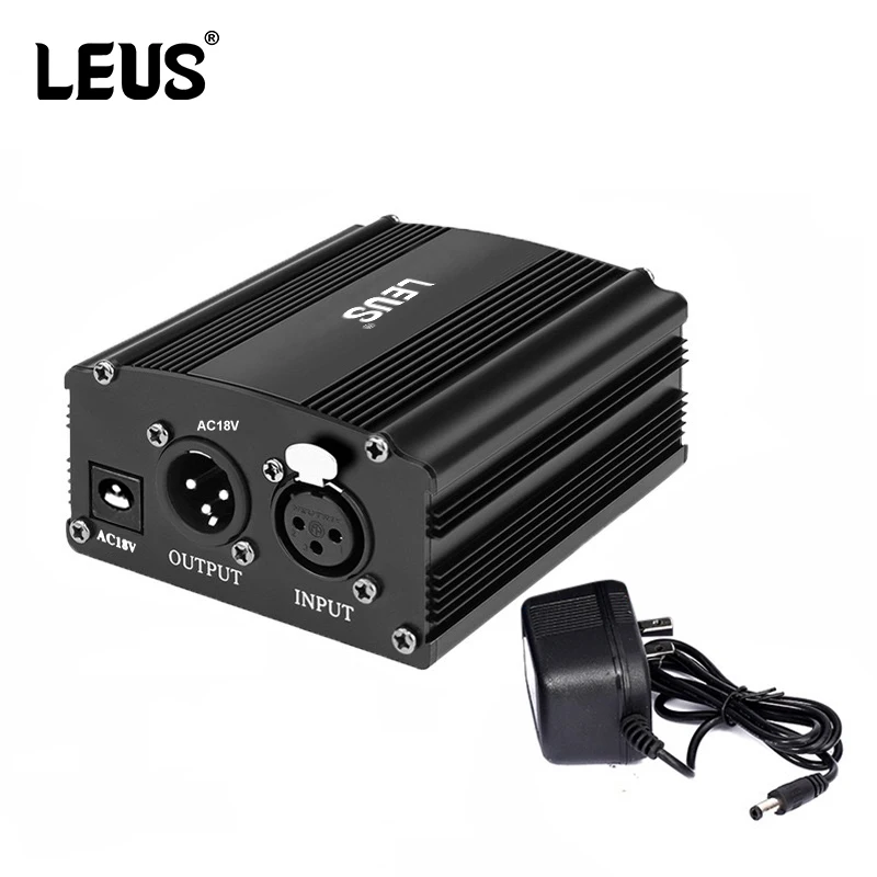 

LEUS 48V Phantom power Supply with adapter XLR 3-pin microphone cable for any capacitive microphone music recording device