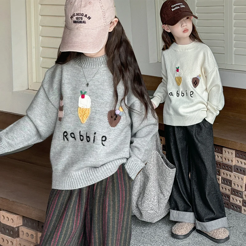 

Kid Sweater Age 4-14Y Baby Girl Casual Fashion Spring Autumn Knitwear Tween Girl Daily Outfit Child Korean-Style Pullover Coat