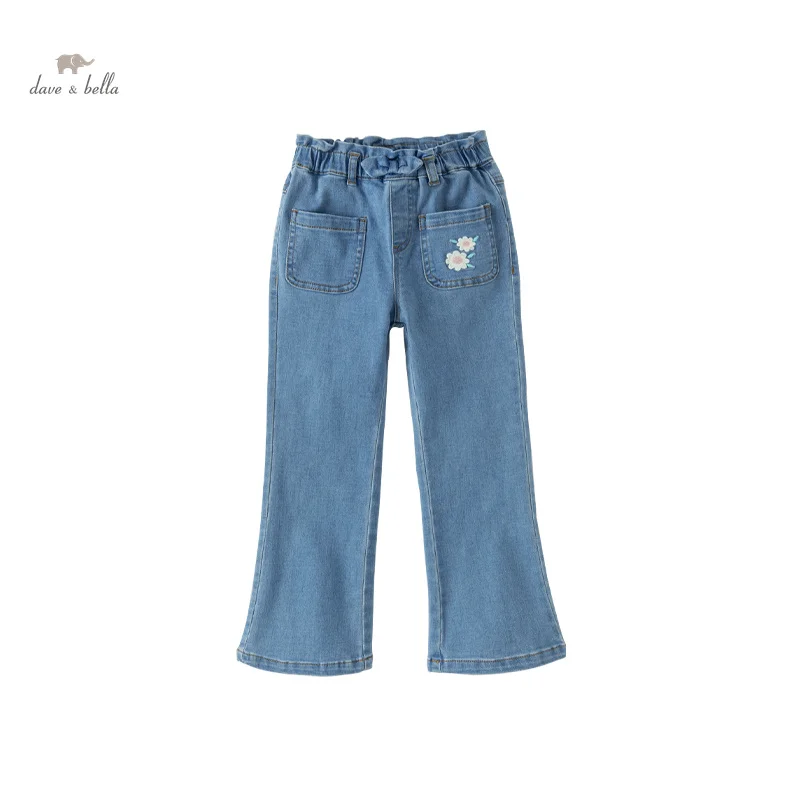 Dave Bella Children Jeans 2024 New Spring Girls Baby Casual Fashion Cropped Pants Flared Pants Party Outdoor Sport DK1247760