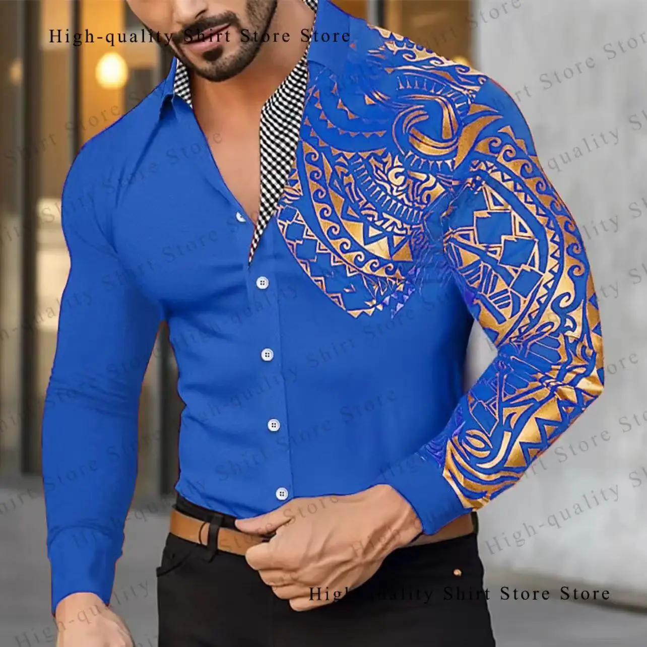 Fashion men's shirts luxury gold high-end long-sleeved shirts business formal dance social shirts large size design