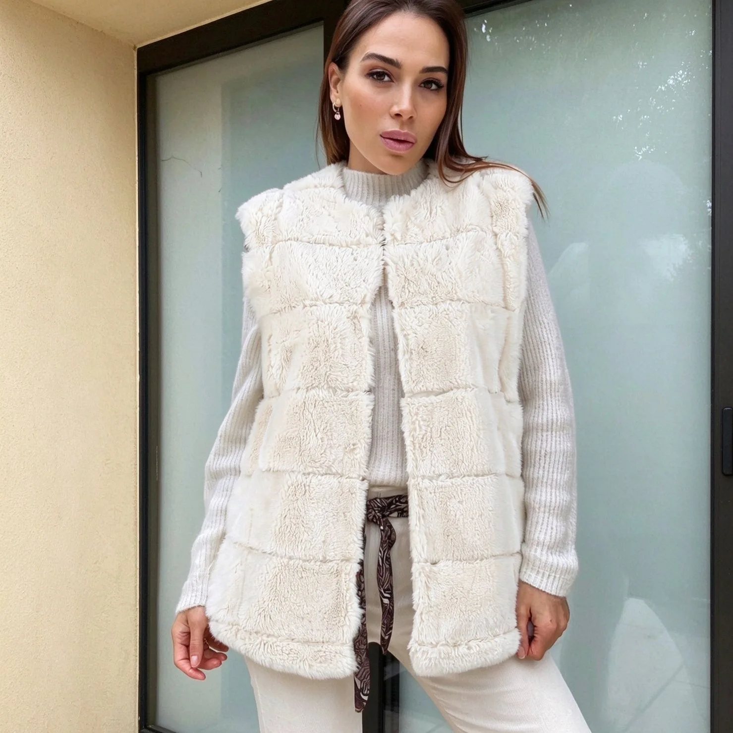 Women Faux Fur Vest Coats Solid Short Sleeveless Jackets Round Neck Open Stitch Thick Loose Elegant Casual 2026 Autumn Winter