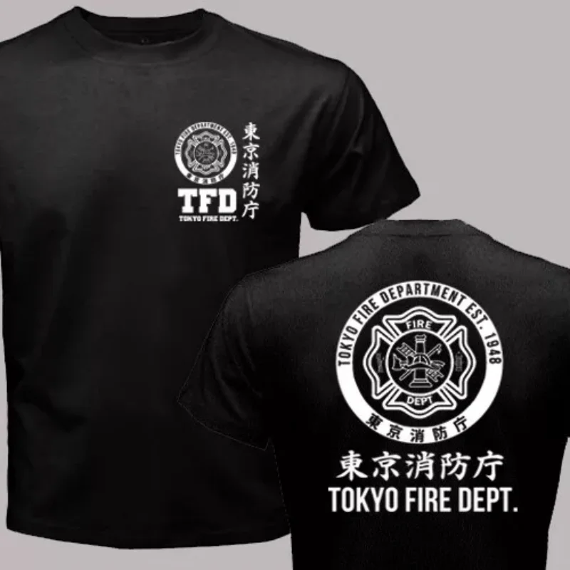 2026 Summer Men's Tokyo Fire Department Letter Printed Cotton Firefighter Round Neck Short Sleeve Large Outdoor Soft T-shirt