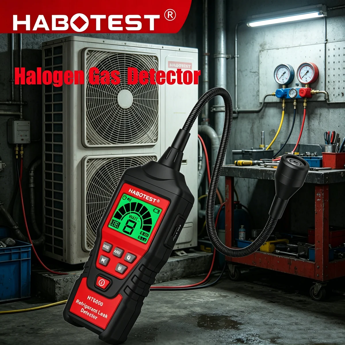 2026 HABOTEST HT6000 Portable Halogen Leak Detector for Refrigerants 16-200ppm R134a HVAC Car AC Freon Gas Leakage Tester