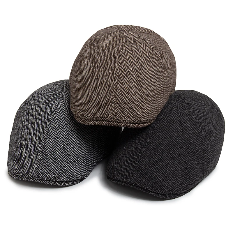 Casual Herringbone Retro Newsboy Caps Men Women Autumn Winter Warm Beret Fashion Men's Flat Cap Elastic Adjustable Berets Unisex