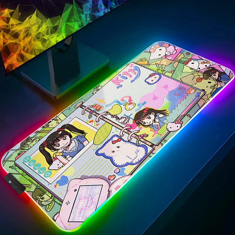 لوحة ماوس بإضاءة خلفية RGB Pompompurin Anime Edge White Gabinete Gamer Computer LED حصيرة مكتبية ملحقات ألعاب لوحة المفاتيح لوحة الماوس