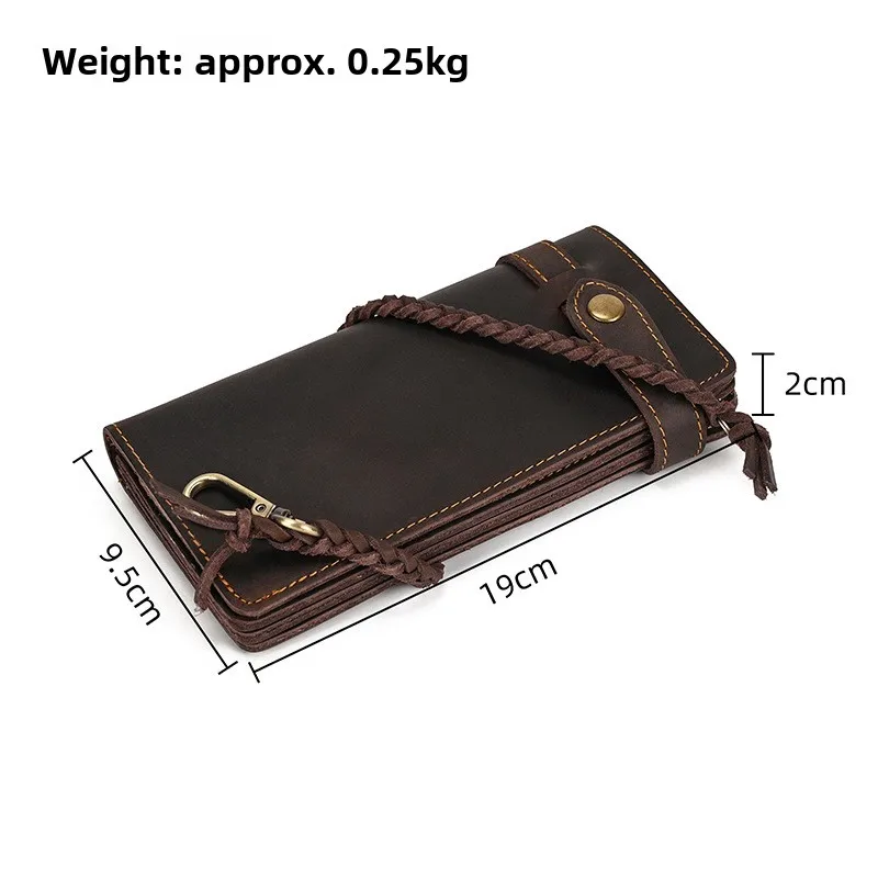 Retro Long Wallet for Men with Chain Anti-Theft Large Capacity Crazy  Leather Real Leather Multi-Card Position Wallet