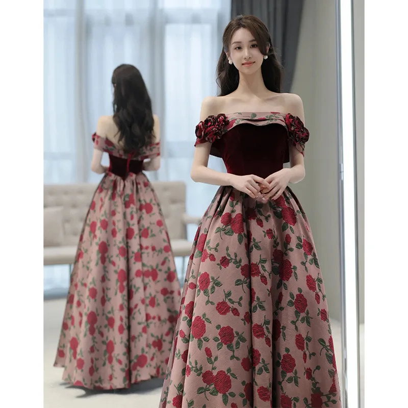 One-shoulder toast dress bride high-end 2024 new wedding dress runaway princess engagement dress long