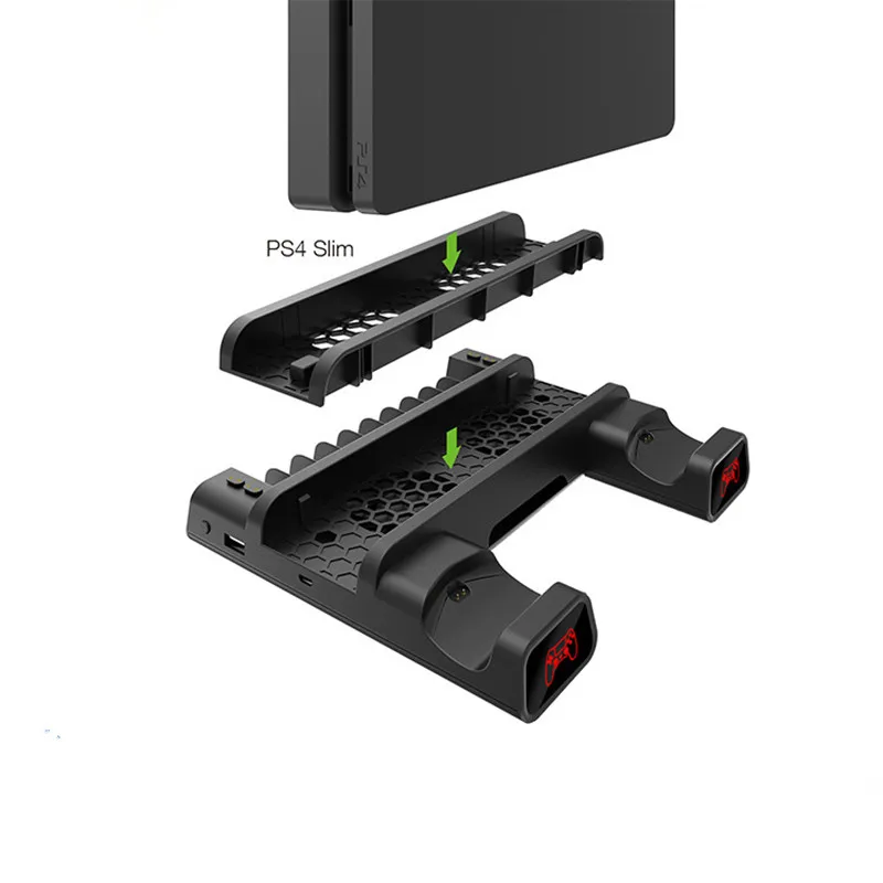 حامل تبريد رأسي لـ PS4 ، PS4 SLIM PRO ، ضوء LED ، قاعدة شحن ، مروحة تبريد ، متجر بطاقات ألعاب ، ملحقات