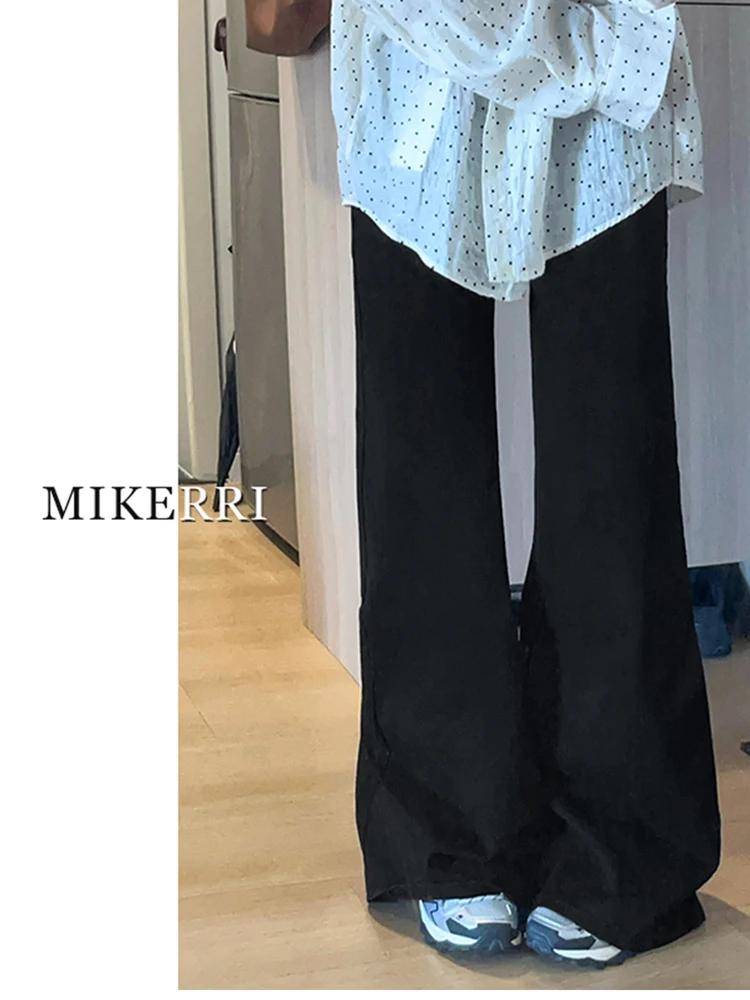 Damskie spodnie dżinsowe typu flare/bootcut w stylu Kpop Gyaru na sezon Jesień Zima 2025, dżinsy Y2k Harajuku, luźne czarne dżinsy z efektem warstw, proste dzwony, nowość.