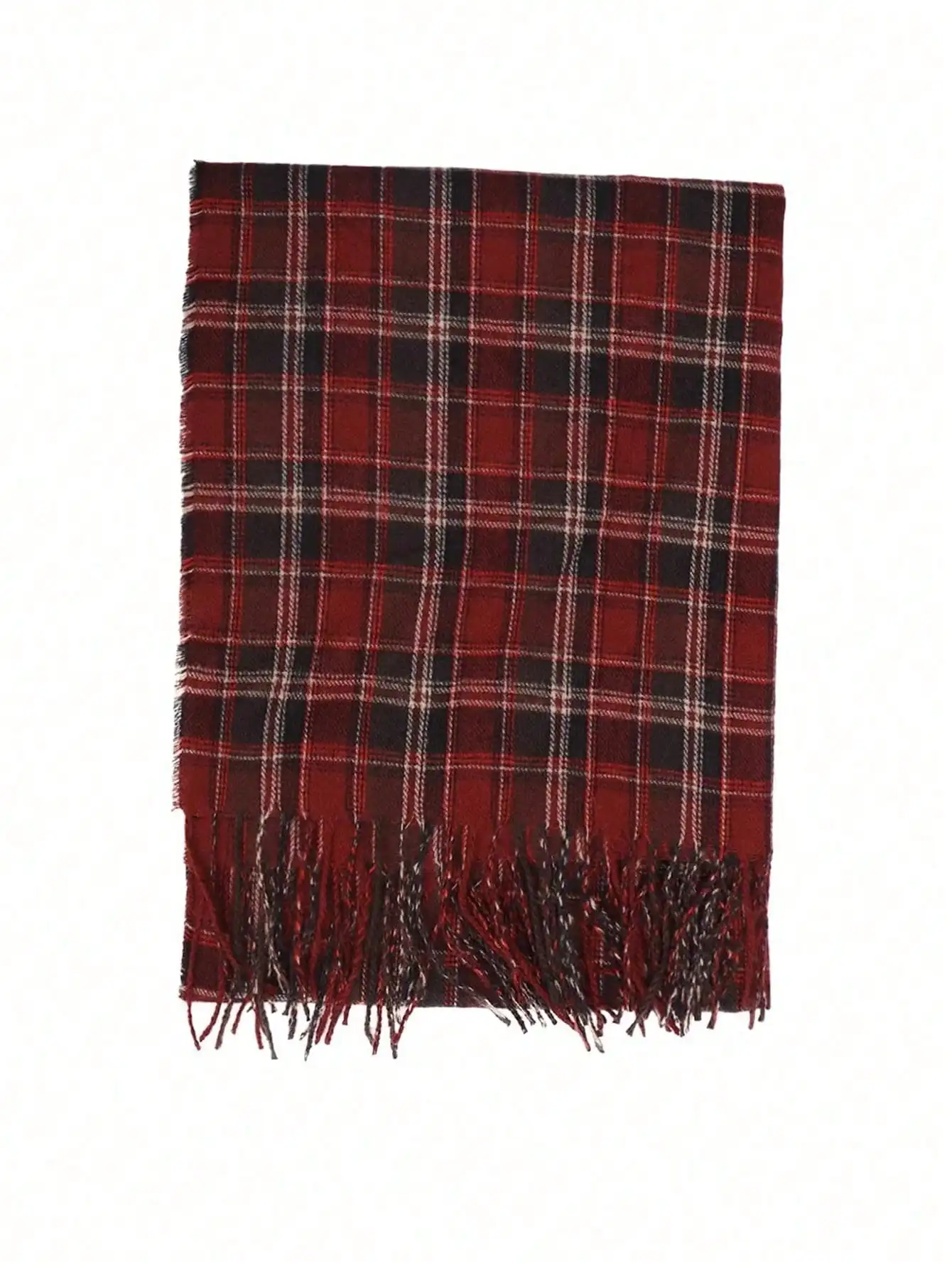 1 Piece Multicolor Plaid Nordic Style Tassel Rectangular Polyester Women's Scarf Couple Neckband Suitable For Daily Use