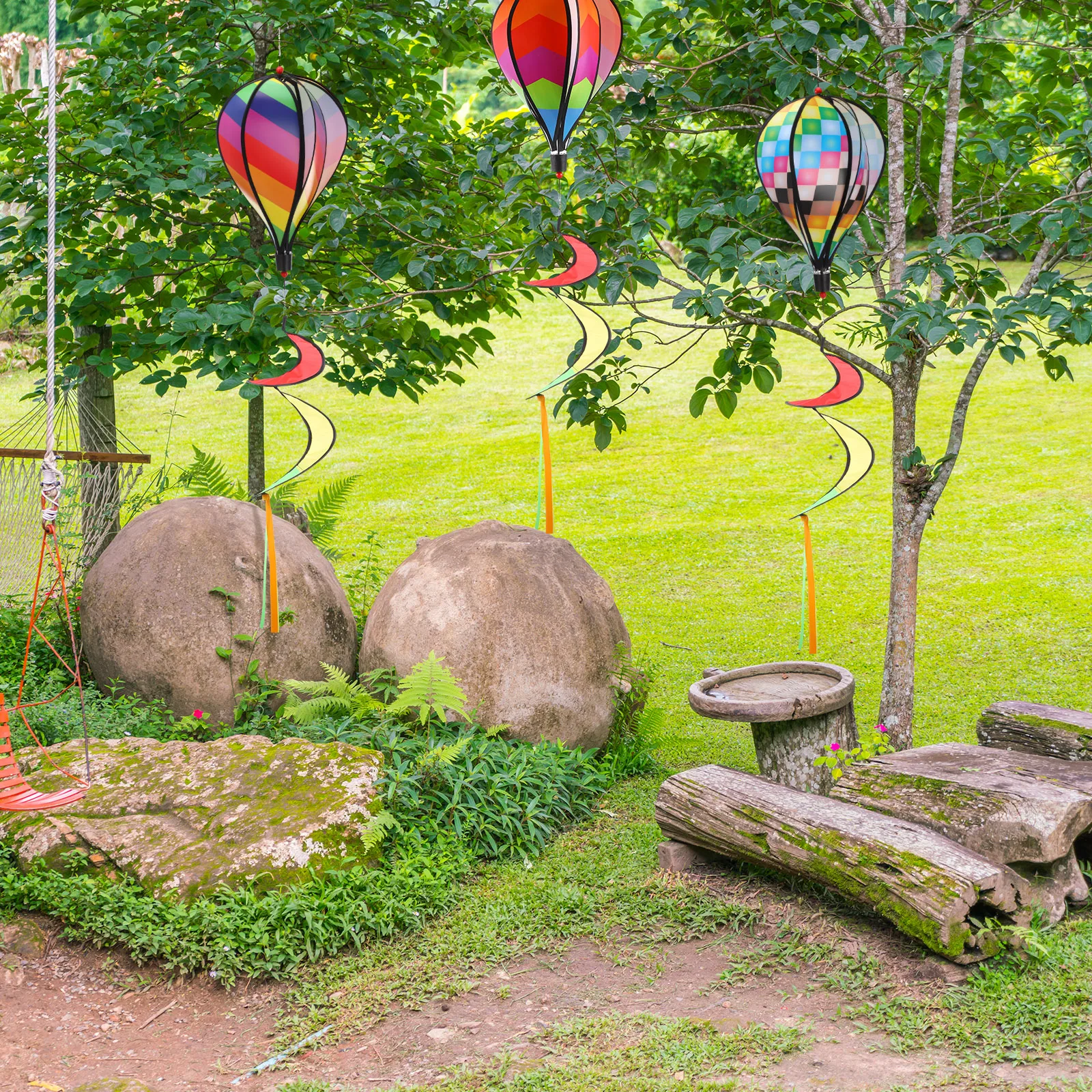 

3pcs Hot Air Balloons Windmill Decor Cloth Wind Spinners For Outdoor Garden Party Decoration Lightweight Portable Kids Sequins