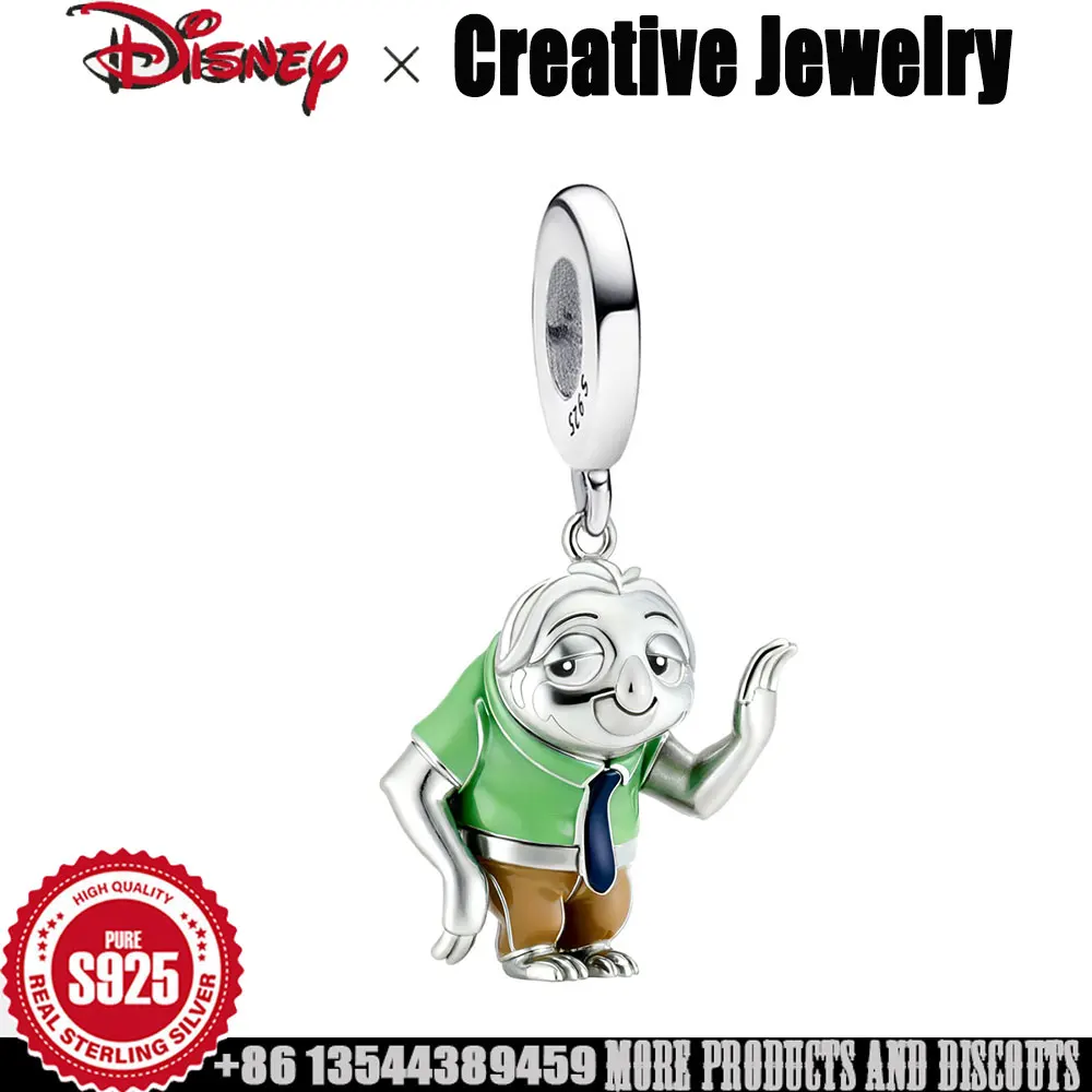 

Disney 925 Silver pendant Flash the sloth in Zootopia Child's Play dangle Charm girls cartoon cute high quality Jewelry Gift