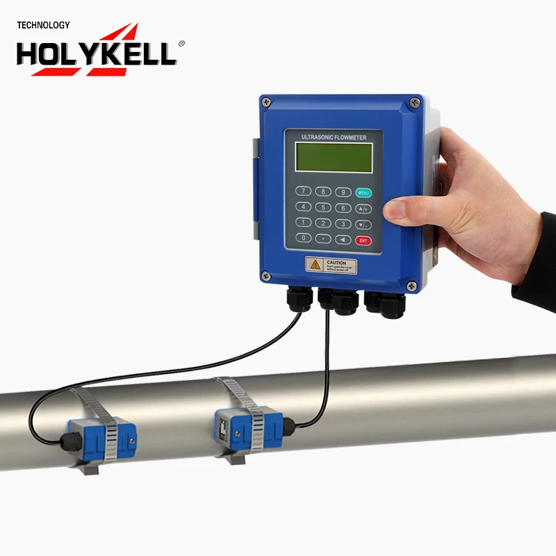 Holykell water wastewater treatment clamp on inline pipe high precision ultrasonic flow meter