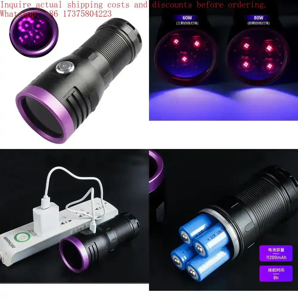 

LED Bright 80W 365nm UV Black Light LED Flashlight USB Rechargeable Ultraviolet Blacklight Torch NDT ZWB2 Filter UV Lamp