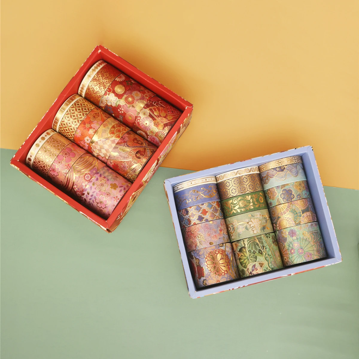 花柄箔スタンプと和紙テープ 15 ロールセット – DIY ギフト、スクラップブッキング、フォトフレーム用の装飾マスキングテープ