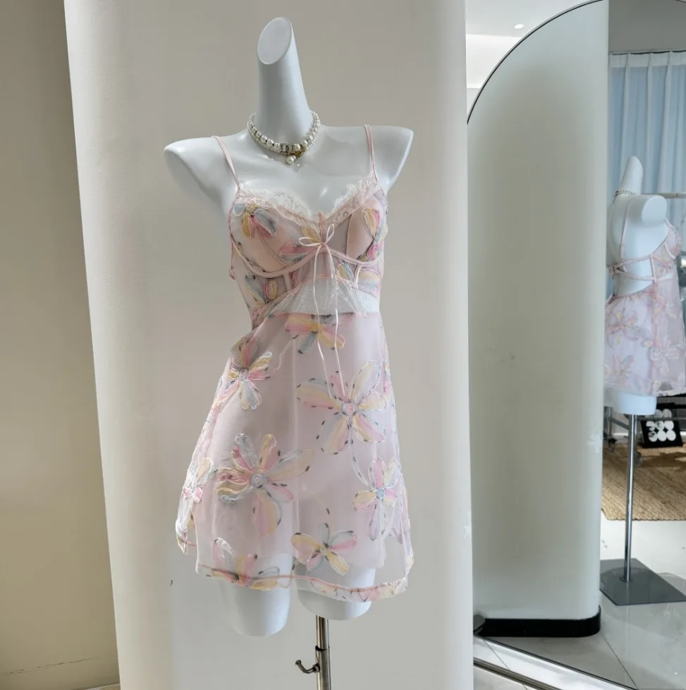 

Sexy Backless Suspender Nightgown Intimate Lingerie Summer Silk Satin Women's Chemise Sleepwear Nightdress Mini Home Wear