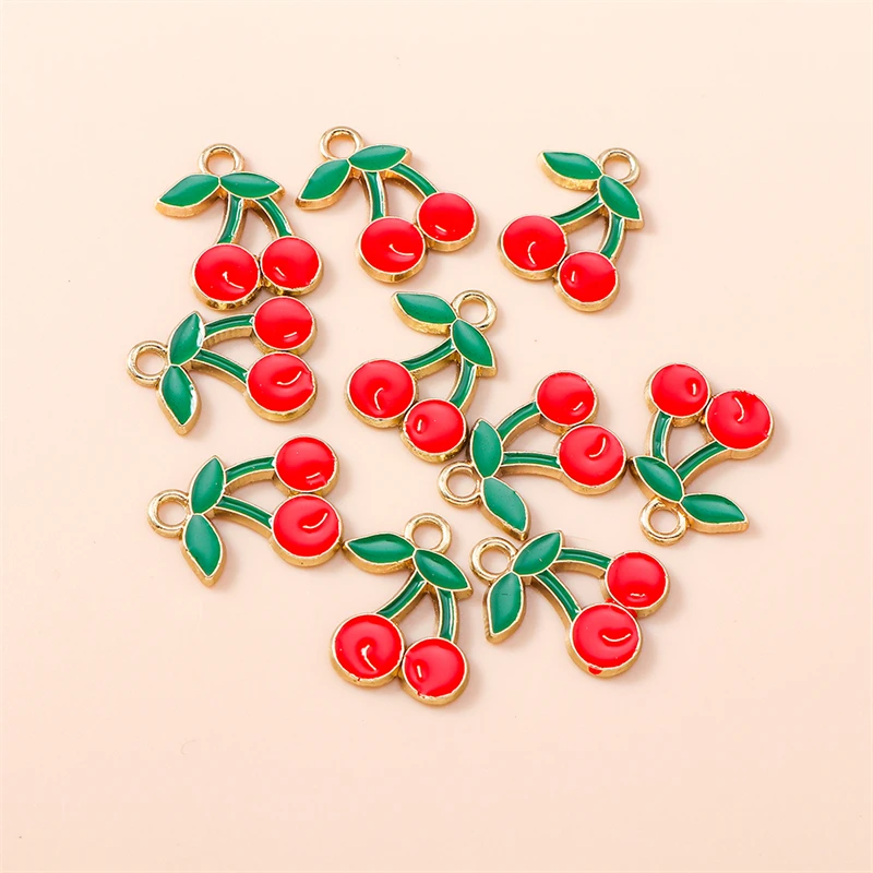 

20pcs 15x17mm Cute Enamel Fruit Cherry Charms Pendants for Jewelry Making Drop Earrings Necklace Bracelet DIY Crafts Accessories