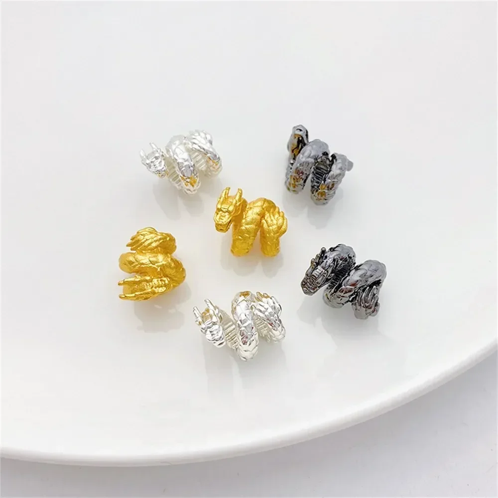 18K Gold Zodiac Dragon Winding Dragon Ring Loose Beads Disc Dragon Beads Handmade DIY Bracelet Jewelry Material Accessories