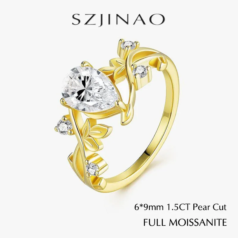 

6*9mm GRA Water Drop Moissanite Ring Tree Branch Design 925 Sterling Silver Oval Shape Flower Ring for Women Trendy Jewelry