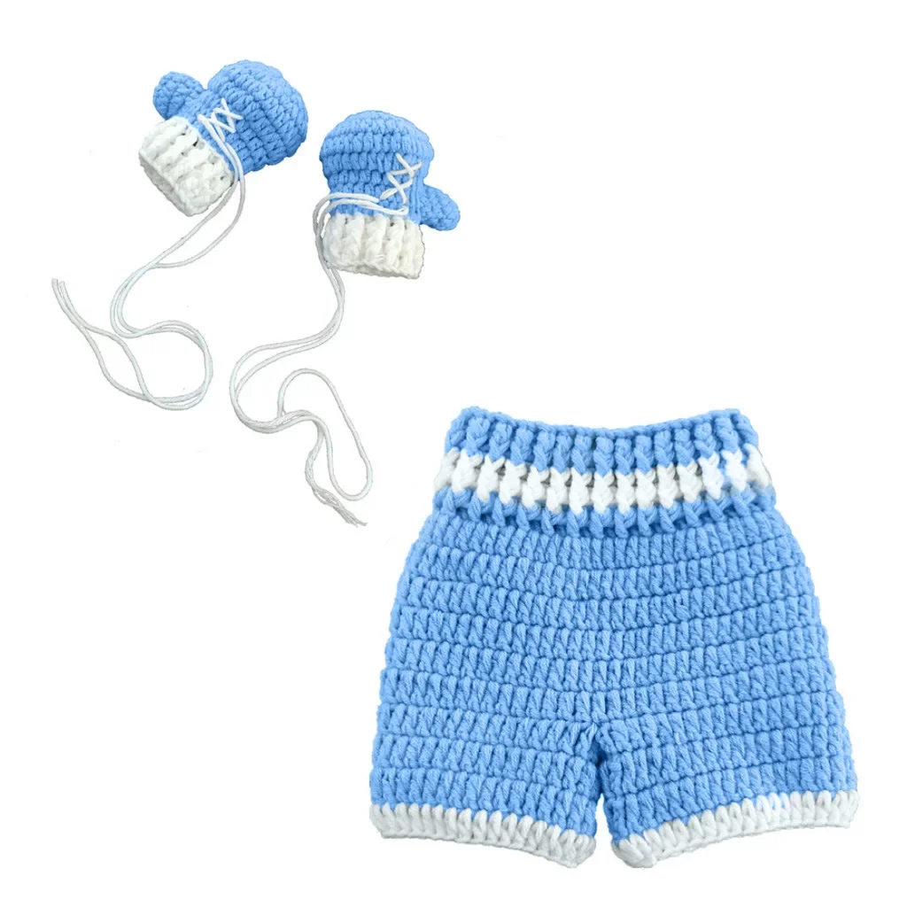 Newborn Photo Props 2pcs/set Newborn Baby Boxing Dress Up Costume Girl Crochet Knit Costume Photography Prop Outfits Baby Gift