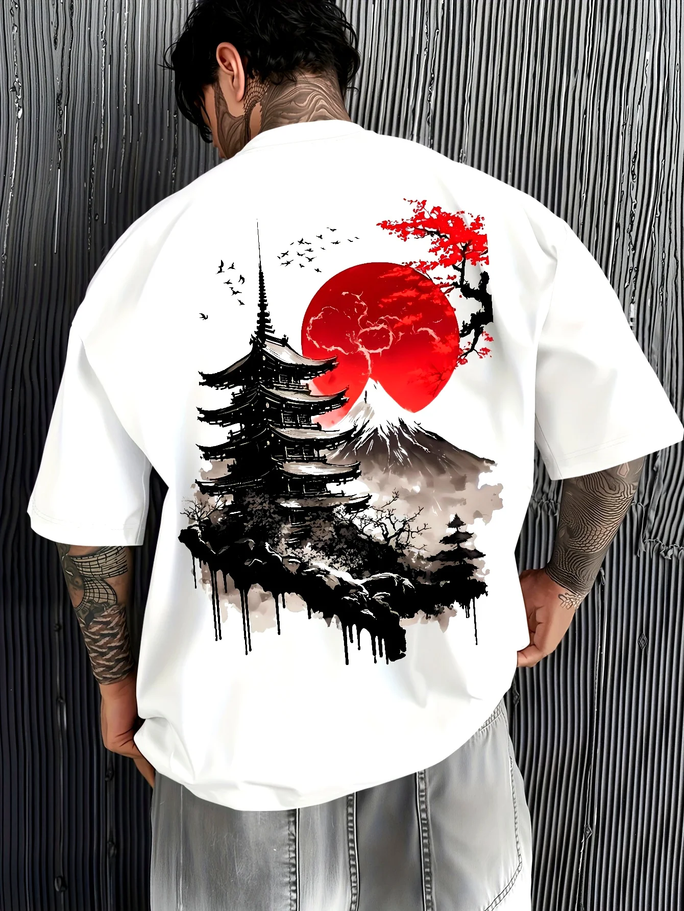 Sommerliches, kurzärmeliges Freizeit-T-Shirt für Herren aus bequemem, atmungsaktivem, weichem Stoff mit einem minimalistischen Retro-Design im Street-Style.