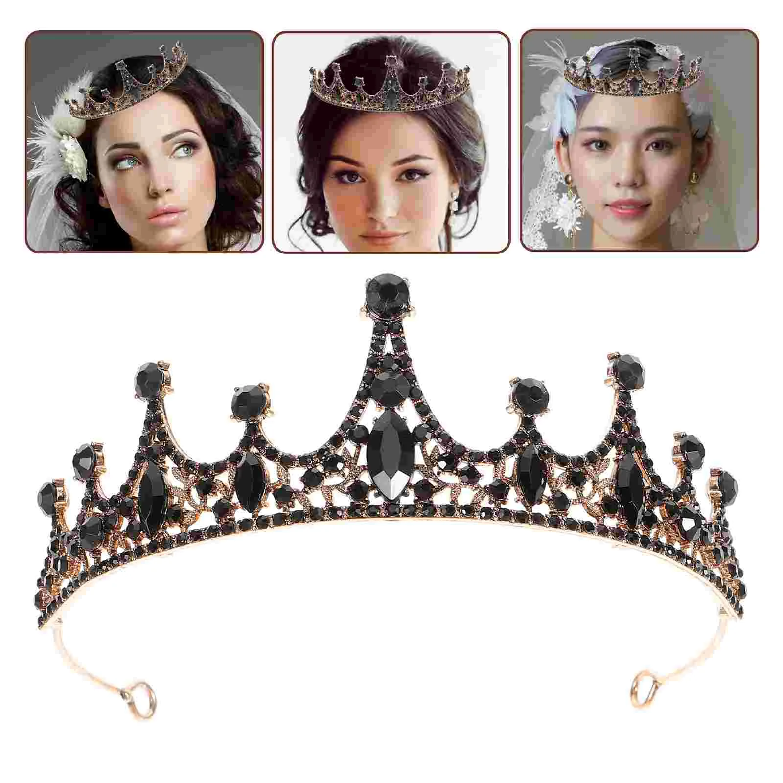 

Rhinestone Prom Jewelry Black Crown Wedding Dress Accessories Bride Rhinestones