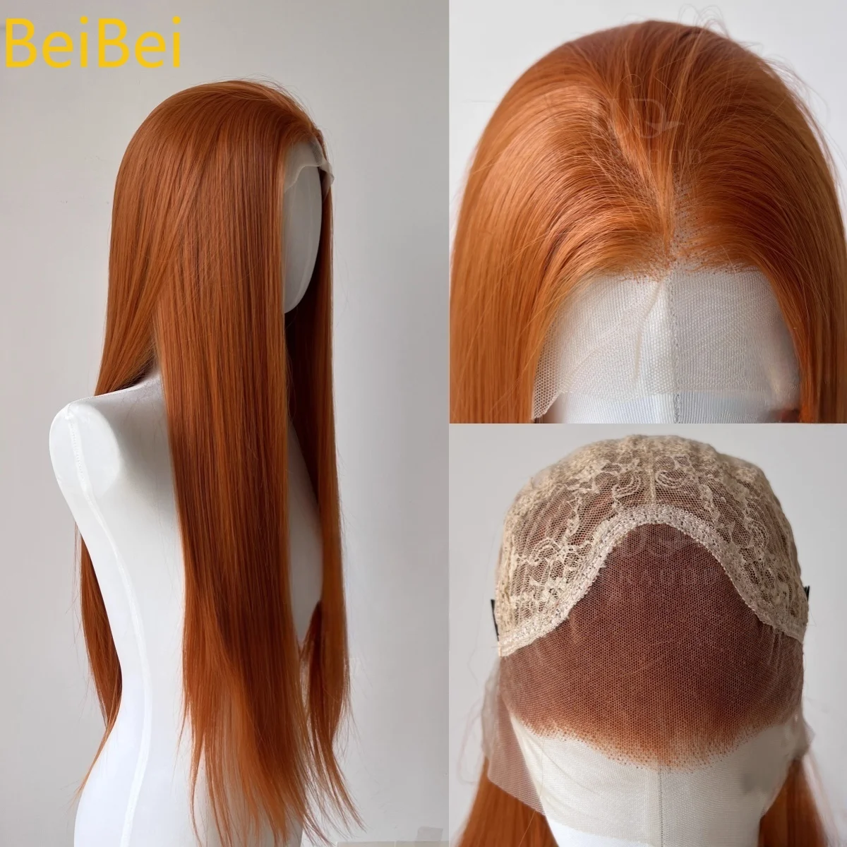 

Dark Orange Lace Front Wig 26inch 13x4 Lace Frontal Ginger Long Straight Synthetic Lace Wigs high temperature fibers for cosplay